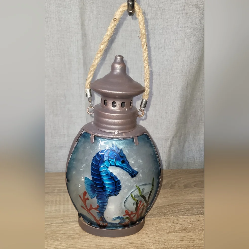 Oceanic Seahorse Lantern with Blue and Brown Accents